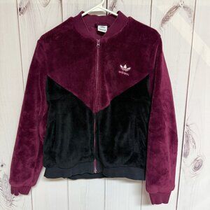 Adidas Fleece CLRDO Track Top Jacket Women’s M Burgundy/Black EUC